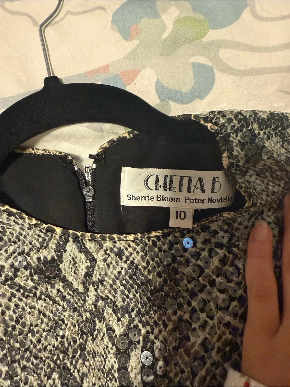 Chetta B Snake-Print Short Sleeve Mini Dress in Black and Cream